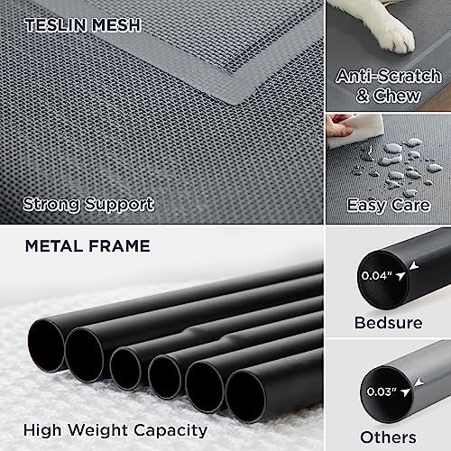 Elevated Raised Cooling Cots Bed for Large Dogs, Portable Indoor & Outdoor Pet Hammock with Skid-Resistant Feet, Frame with Breathable Mesh, Grey, 49 inches