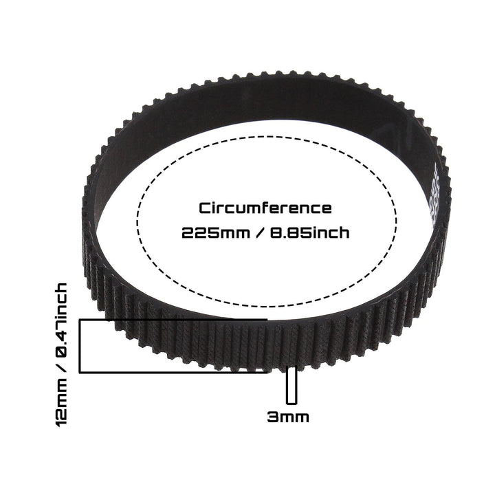 Planer Toothed Drive Belts HTD 3M-225 12mm Synchronous Belt Black Rubber Closed Loop Timing Pulley Belt 2604736001 2Pcs