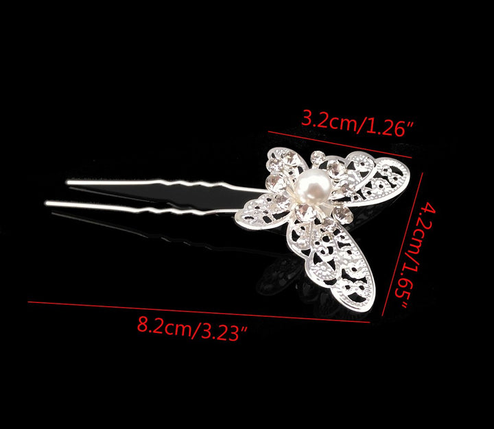 Pack of 20 Butterfly Pearl Crystal Hair Pin Bride Headwear Hair Accessories (Silver)