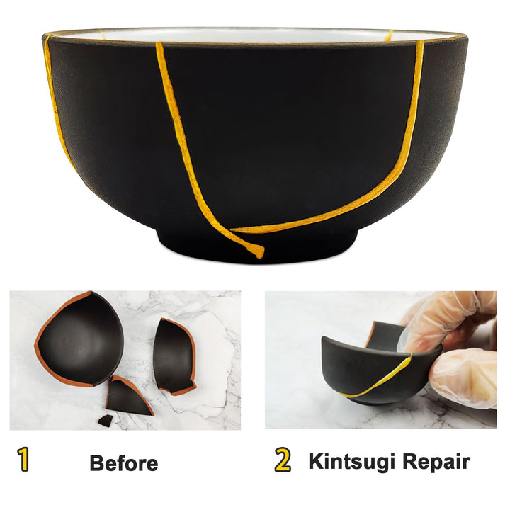 Kintsugi Repair Kit, Repair Your Meaningful Pottery with Kintsugi Gold Glue - Kintsugi Kit Comes with Two Practice Ceramic Cups for Starter Practice
