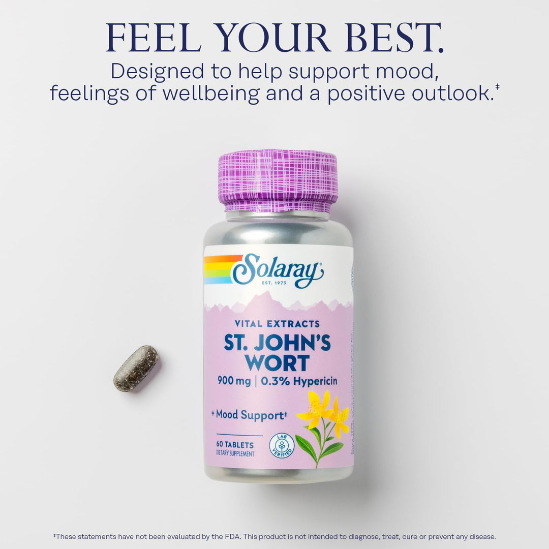 St. Johns Wort Aerial Extract One Daily 900mg, Standardized w/ 0.3% Hypericin for Mood Stability & Brain Health Support, Non-GMO |60 Servings | 60 Tablets