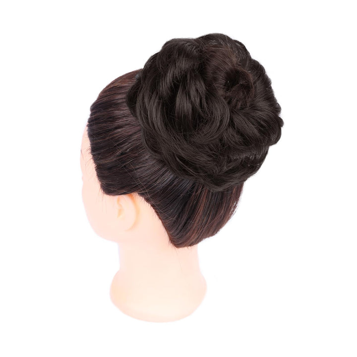 1PCS Messy Hair Bun Hair Scrunchies Extension Curly Wavy Messy Synthetic Chignon for Women (4#(Darkest Brown Tend to Black))
