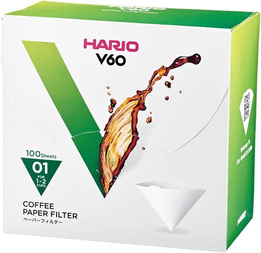 V60 Paper Coffee Filter, Size 01, White, 100ct Box