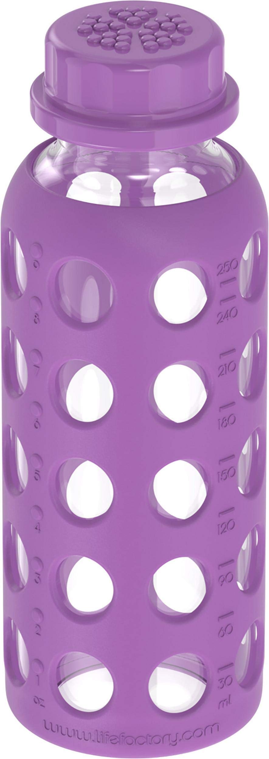 9-Ounce BPA-Free Glass Water Bottle with Flat Cap and Silicone Sleeve, Grape