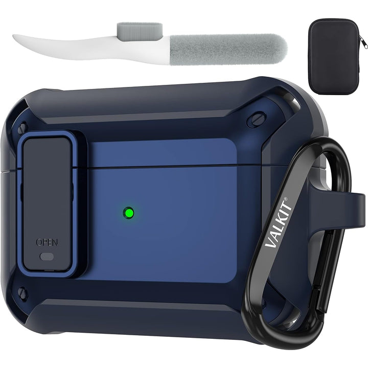 Valkit for Airpods Pro Case Cover with Lock, Military Armor Series Full-Body AirPod Pro Case with Keychain Cool Air Pod Pro Shockproof Protective Case for AirPods Pro 2019, Blue