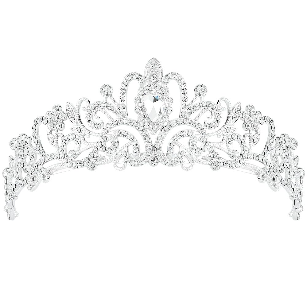 Silver Crystal Tiara Crowns For Women Girls Princess Elegant Crown with Combs Women's Headbands Bridal Wedding Prom Birthday Party Headbands for Women