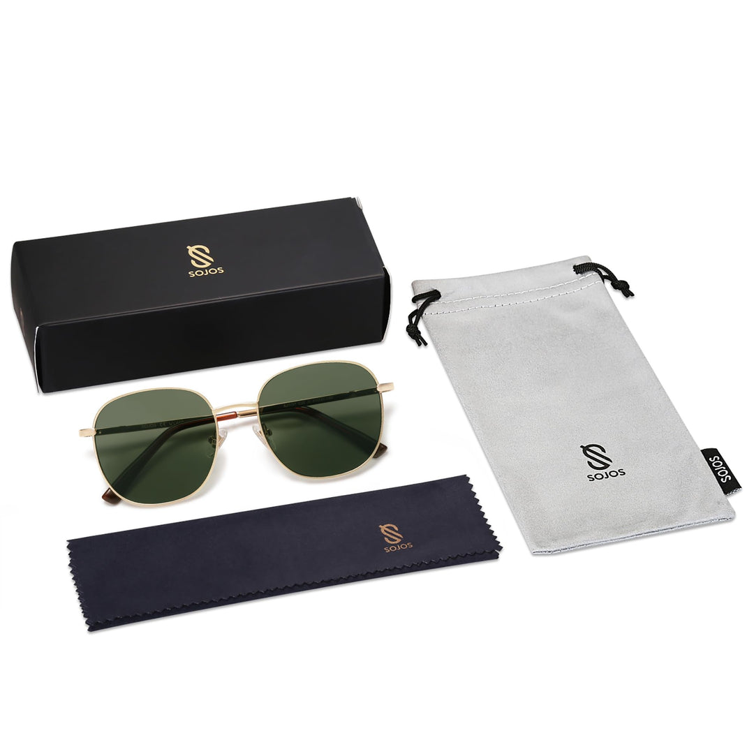 Classic Trendy Square Sunglasses for Women Men Cute Big Frame Gold Shades SJ1137, Gold/Dark Green