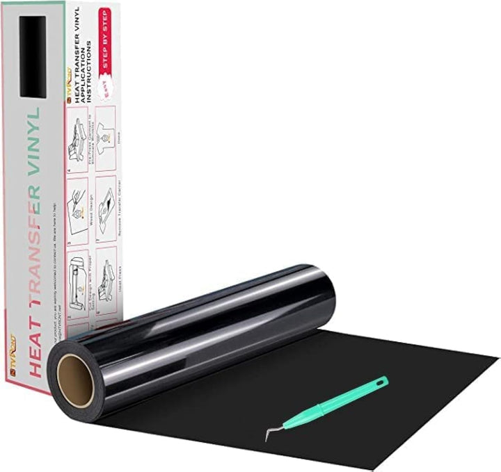 Black Heat Transfer Vinyl Rolls - 12 x 20ft Black Iron on Vinyl for Shirts, Black Iron on for All Cutter Machine - Easy to Cut & Weed for Craft Heat Vinyl Design