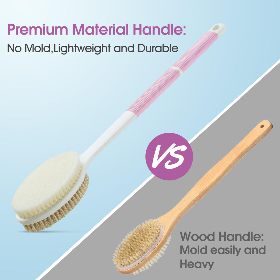 Body Scrubber Anti Slip for Shower,Shower Brush Long Handle with Stiff and Soft Bristles,Body Wash Exfoliating Back Scrubber for Bath or Dry Brushing Body Brush(Pink)