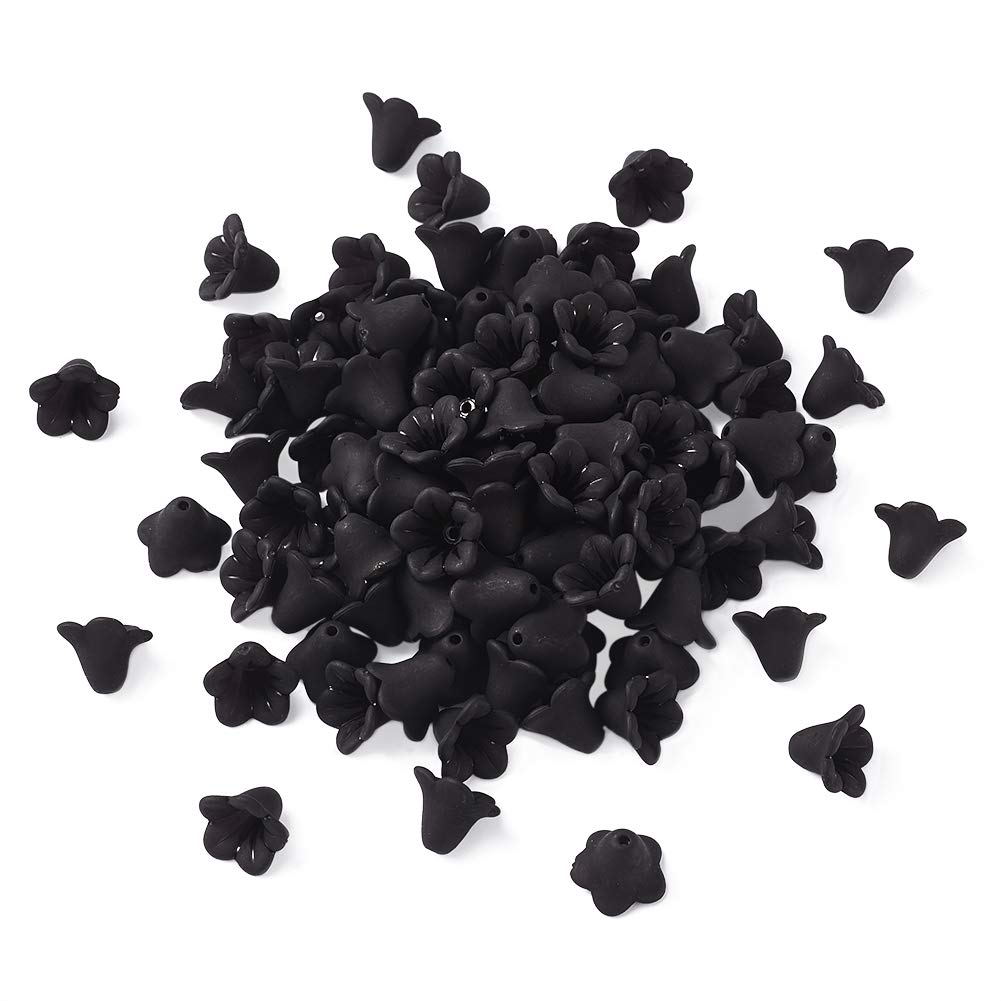 Pandahall 100pcs Black Transparent Frosted Acrylic Beads Trumpet Flower Bead Caps DIY Jewelry Making 14x10mm