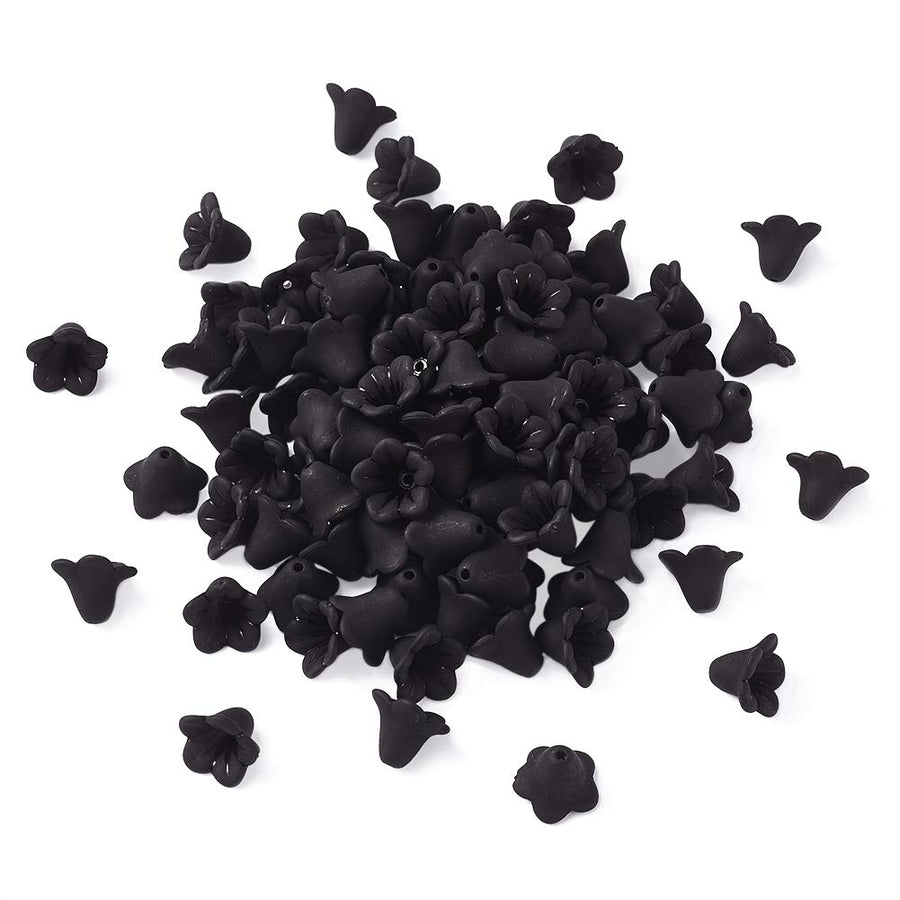 Pandahall 100pcs Black Transparent Frosted Acrylic Beads Trumpet Flower Bead Caps DIY Jewelry Making 14x10mm