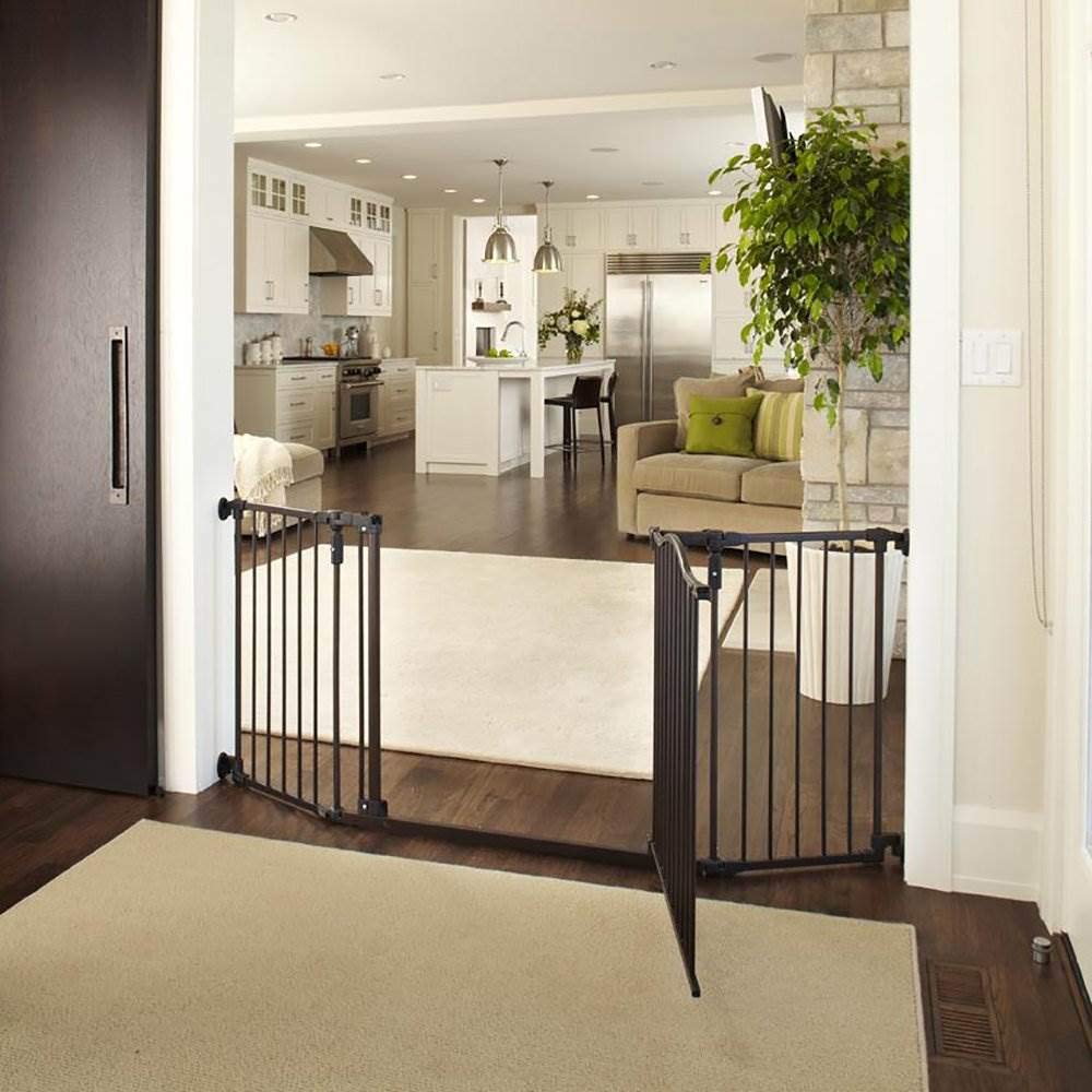 72” wide Deluxe Décor Baby Gate: Sturdy safety gate with one hand operation. Extra wide baby gate. Hardware Mount. Fits 38.3 - 72” Wide. (30 Tall, Matte Bronze)