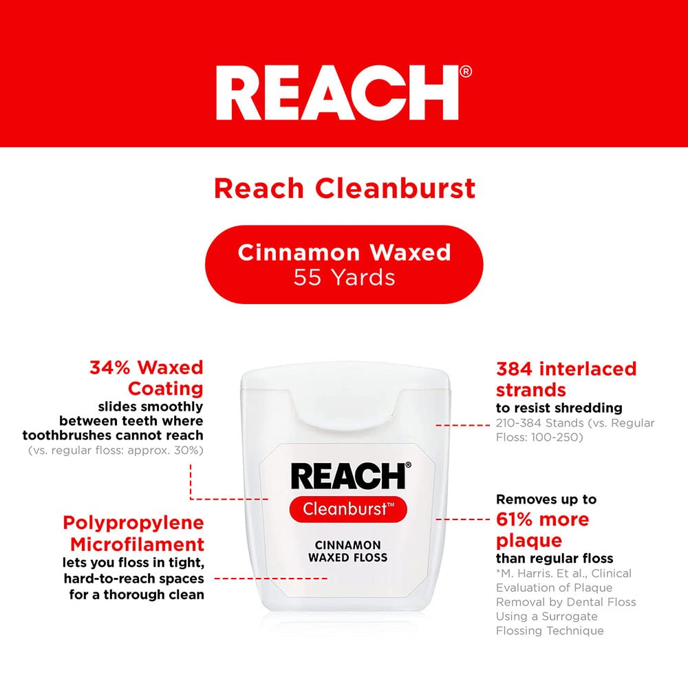 Cleanburst Waxed Dental Floss, Oral Care, Cinnamon Flavored, 55 Yards