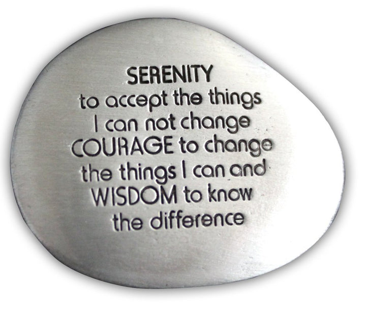 Serenity Prayer Soothing Stone - Engraved Rock with Inspirational Words, Mindfulness and Meditation Stones for Stress, Worry, and Anxiety, 1-1/2-Inch, Silver