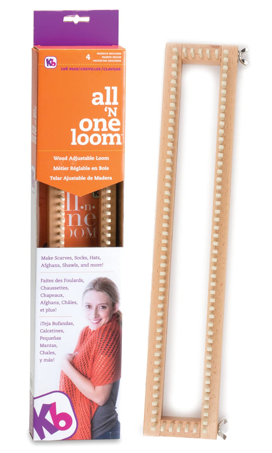 18 All-n-One Loom, Adjustable, 106 pegs, 100% Hardwood