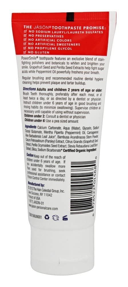 Jason Powersmile Whitening Fluoride-Free Toothpaste, Powerful Peppermint, Travel Size, 3 Oz