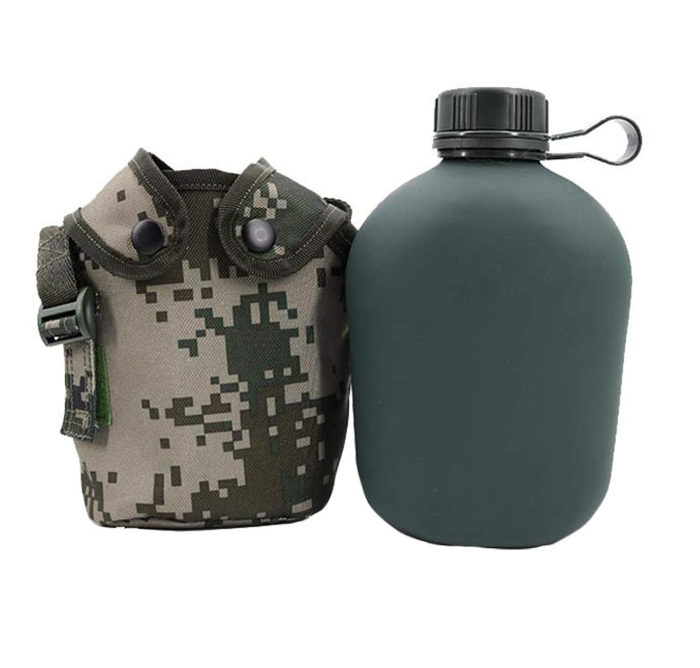 Military Canteen Water Bottle, Aluminium Water Canteen Reinforced Nylon Cover Belt Holster, Portable Water Bottles with Shoulder Strap (Woodland Camouflage 1.2 L)