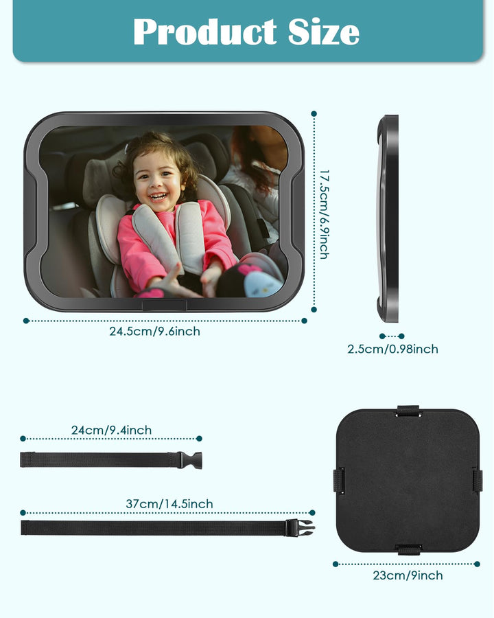 Baby Car Mirror, Shatter-Proof Acrylic Baby Mirror for Car, Rearview Baby Mirror-Easily to Observe The Baby's Every Move, Rear Facing Car Seat Mirror Safety and 360 Degree Adjustability