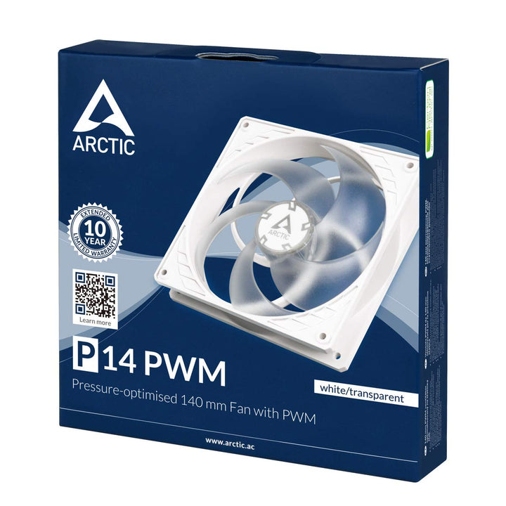 P14 PWM - PC Fan, 140mm Case Fan with PWM, Pressure-optimised, Quiet Motor, Computer, Fan Speed: 200–1700 RPM - White/Transparent