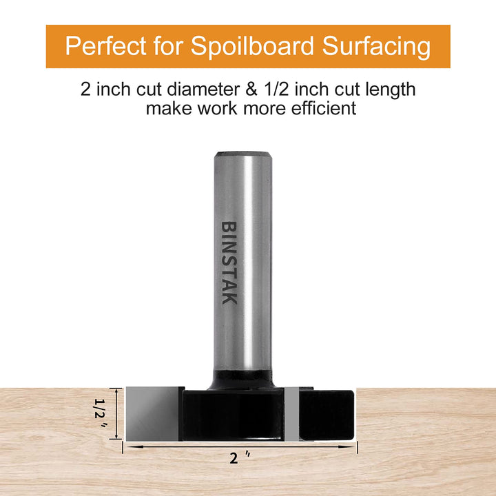 CNC Spoilboard Surfacing Router Bits, 1/2 inch Shank 2 inch Cutting Diameter, Slab Flattening Router Bit Planing Bit Wood Milling Cutter Planer Woodworking Tool (Carbide)
