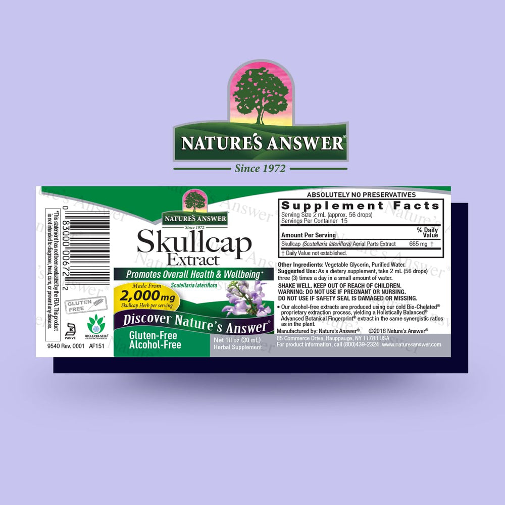 Alcohol-Free Skullcap Herb Extract Supplement 1-Fluid Ounce Liquid | Natural Calming Supplement | Nervous System Support