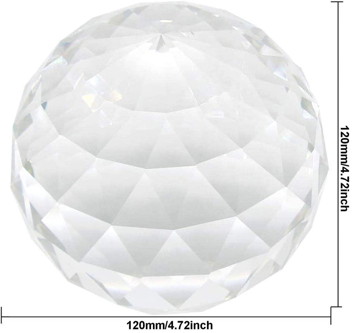 Clear Glass Crystal Ball Prism Suncatcher Rainbow Maker, Sphere Faceted Gazing Ball for Window, Feng Shui, Home Office Garden Decoration (120mm/4.72inch)