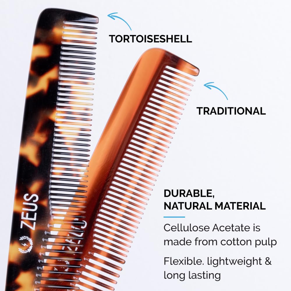 Handmade Saw Cut Beard Comb, Tortoiseshell
