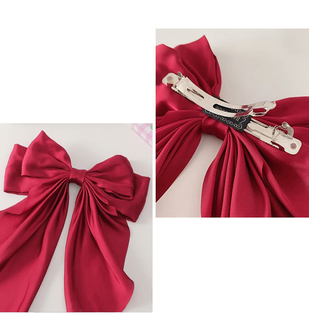 Ribbon Hairclip Vintage Satin Bow Bowknot Hairpin Women Hair Clip (Red) 1 Count (Pack of 1)