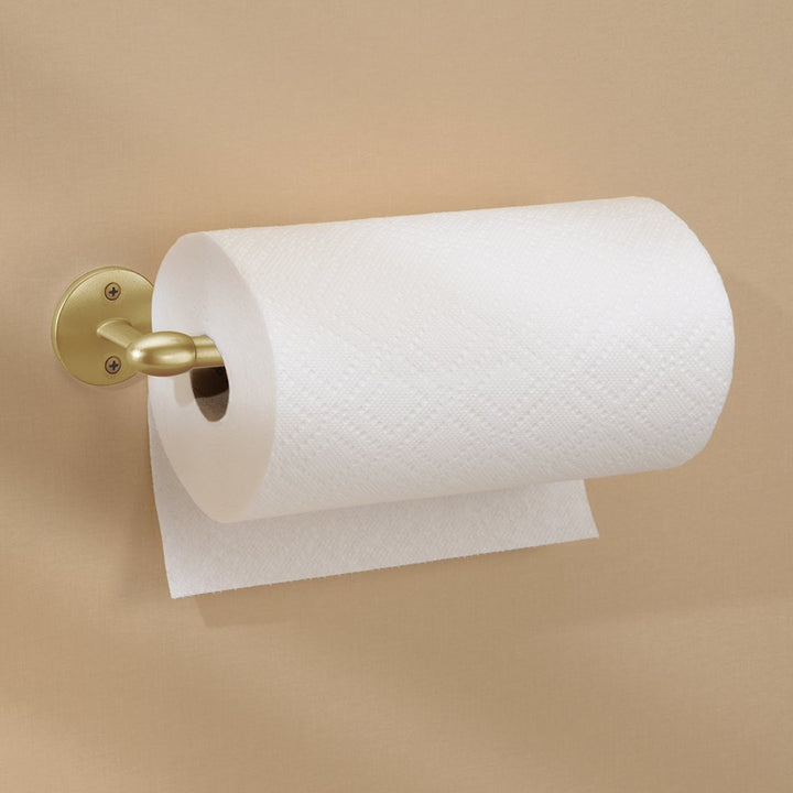 iDesign Orbinni Metal Wall Mounted Paper Towel Holder, Roll Organizer for Kitchen, Bathroom, Craft Room, 13.15 x 3.2 x 2.5, Gold