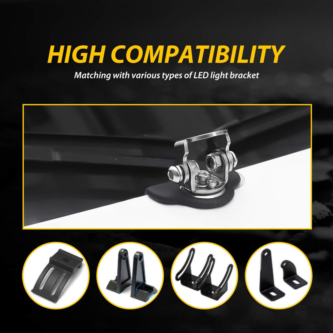 Universal LED Light Bar Mounting Brackets, Hood Mount Light Brackets A Pillar Hood Clamp Work Light Holder 304 Stainless Steel for Off Road Car Jeep Truck SUV 4x4 2PCS