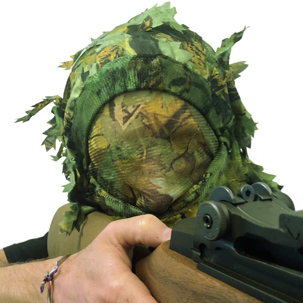 Camo 3D Leaf Ghillie Camouflage Mask. Leafy, Full Coverage, Breathable Hunting Mask with Customizable Fit. Great for Turkey Season! (Summer Green)