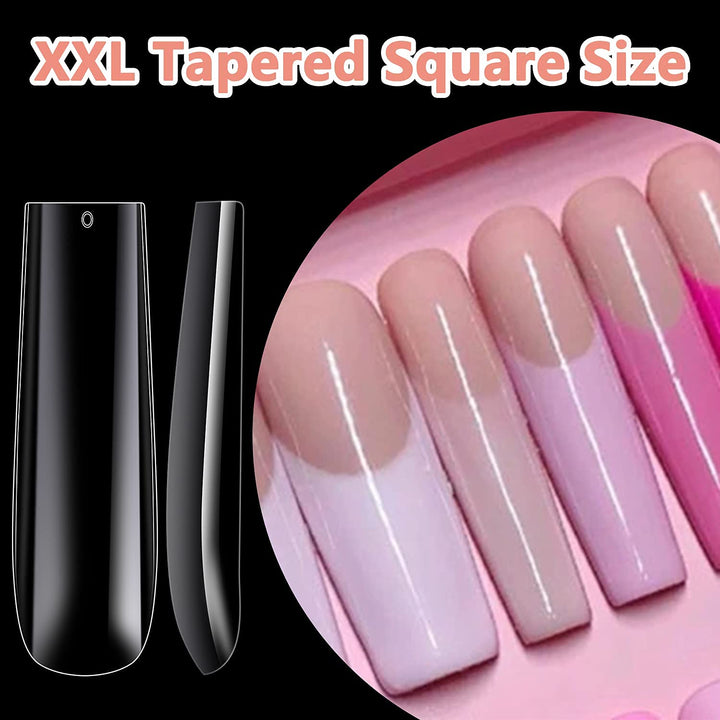 120Pcs Extra Long Nail Tips with Box,Clear XXL Straight Tapered Square Full Cover Nail Tips, Press On False Nail Tips for Salons and DIY Nail Art at Home(12 Sizes)