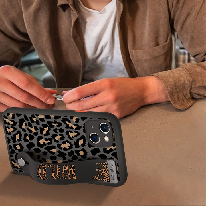 Compatible iPhone 13 Case with Strap Clear Case Leopard Print Pattern Design Full Body Shockproof Protection Soft TPU and Hard PC Back Anti-Scratch Cover for iPhone 13 6.1 Inch