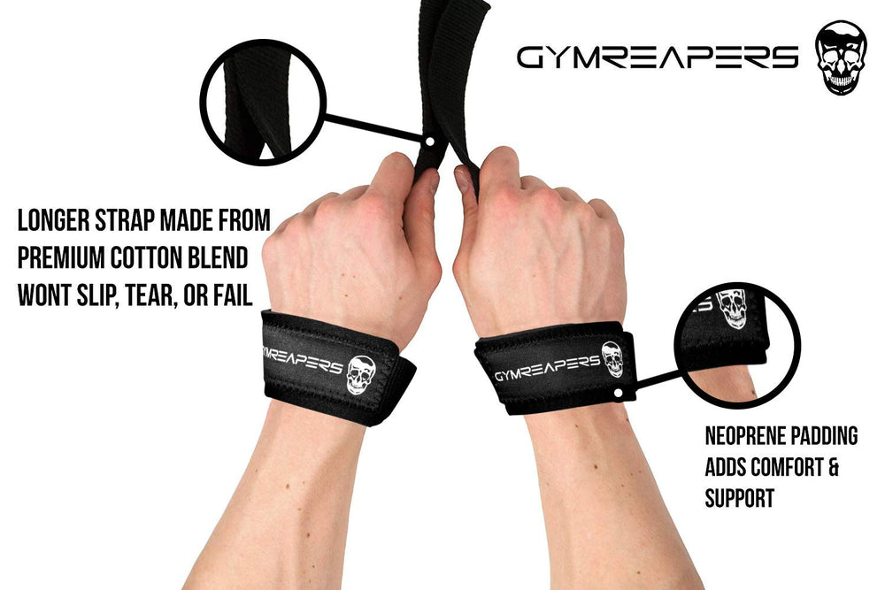 Lifting Wrist Straps for Weightlifting, Bodybuilding, Powerlifting, Strength Training, & Deadlifts - Padded Neoprene with 18 Cotton (Black)