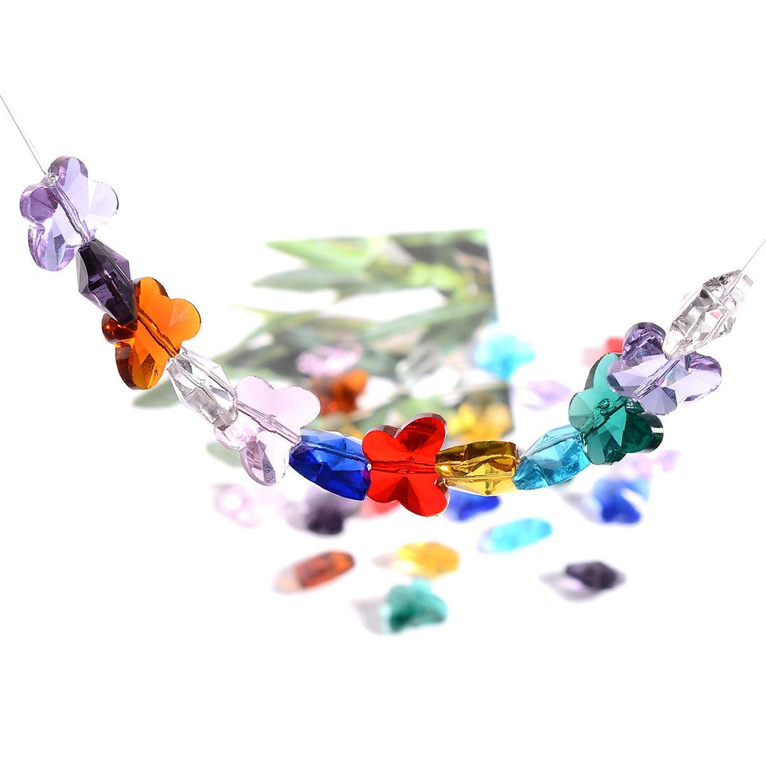 100pcs Crystal Butterfly Beads - 14mm Multicolor Glass Beads for Jewelry Making Chandelier Parts