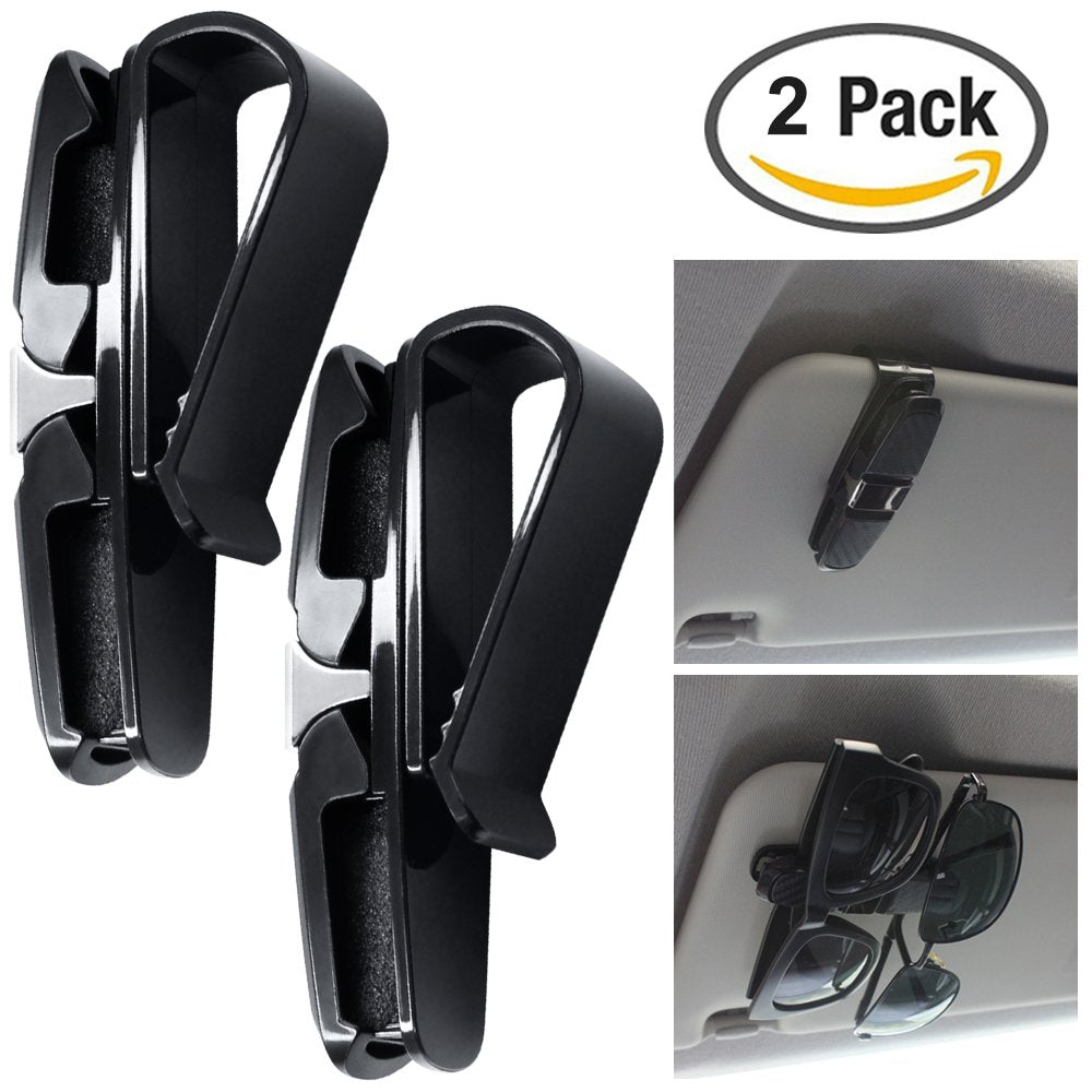 2 Pack Glasses Holders for Car Sun Visor, Sunglasses Eyeglasses Mount with Ticket Card Clip - Black