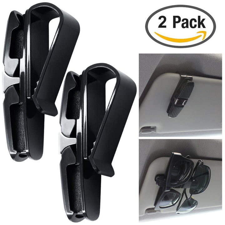 2 Pack Glasses Holders for Car Sun Visor, Sunglasses Eyeglasses Mount with Ticket Card Clip - Black
