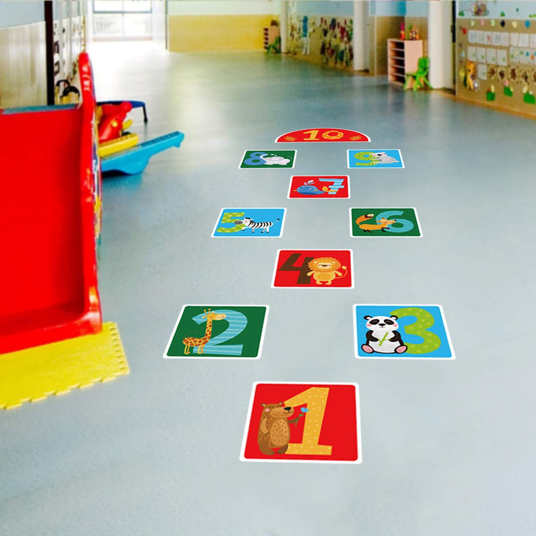 10 Number DIY Hopscotch Game Wall Stickers Floor Decals, Removable PVC Cute Forest Animals Digital Wall Stickers, Unique Floor Art Decor Supplies for Baby Kids Room Bedroom Nursery
