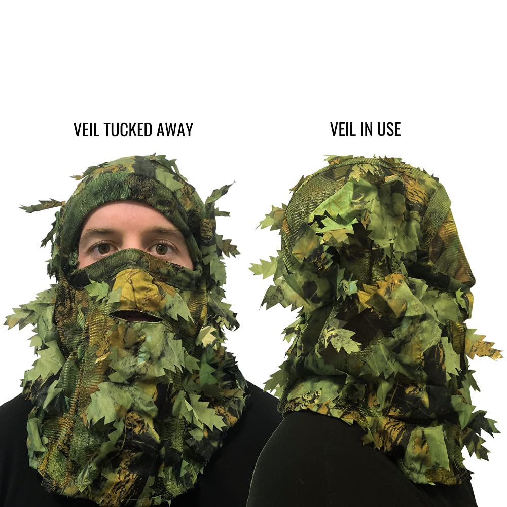 Camo 3D Leaf Ghillie Camouflage Mask. Leafy, Full Coverage, Breathable Hunting Mask with Customizable Fit. Great for Turkey Season! (Summer Green)