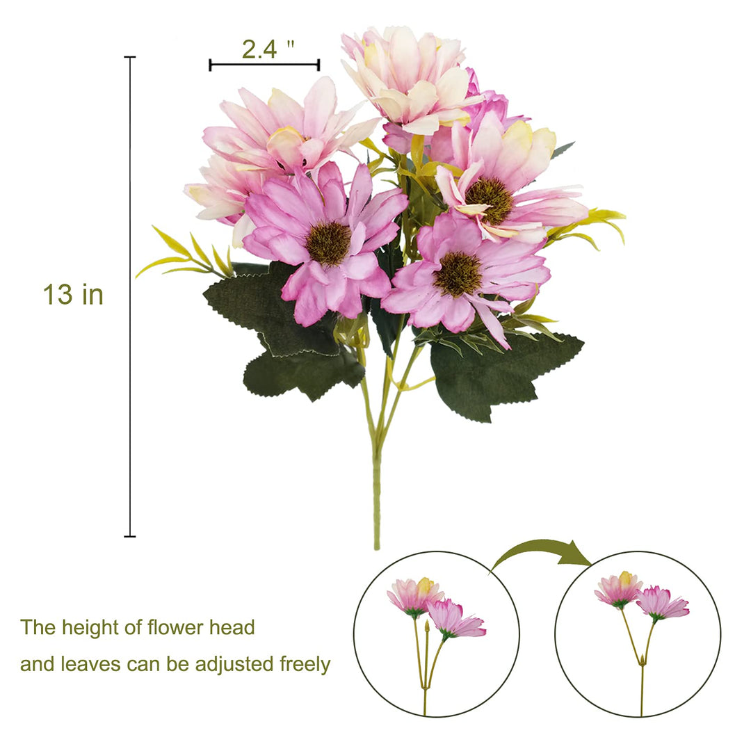 Silk Artificial Flowers 5 Pcs Fake Cosmos Faux Daisy Wildflowers for Indoor Outdoor Home Garden Porch Window Table Centerpieces Vase Wedding Party Decor