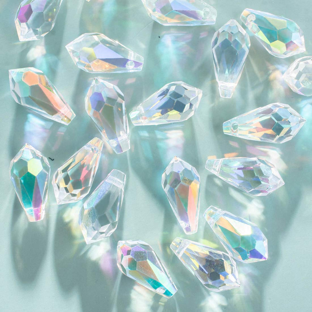 72pcs AB Teardrop Crystal Beads - 7x14mm Waterdrop Faceted Glass Beads for Jewelry Making, Earrings, Necklaces, Bracelets