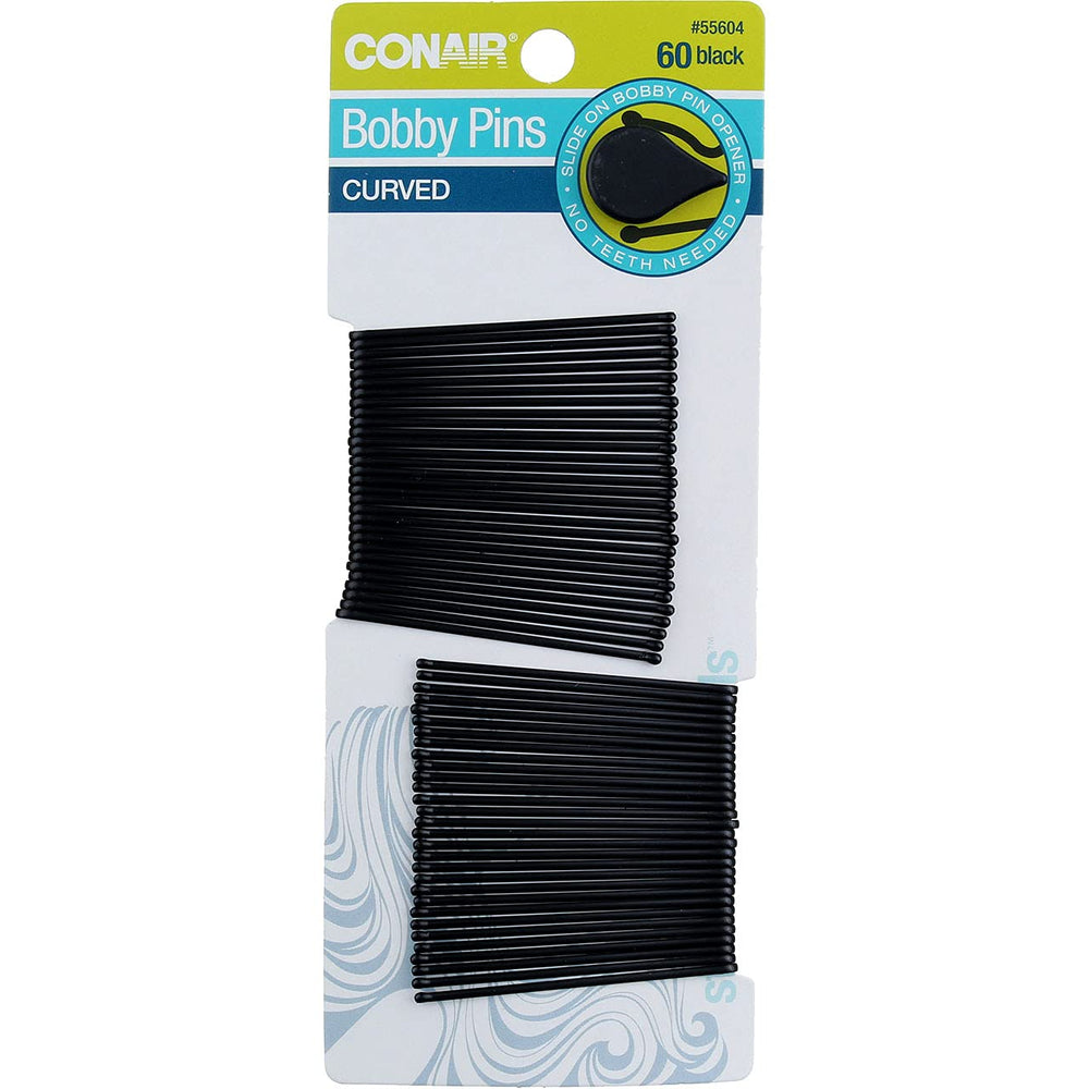 Bobby Pins, Curved, Black 60 Pins (Pack Of 6)