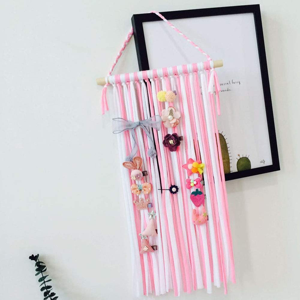 1Pc 24in Hair Bow Holders Hair Clips Headbands Holders Hanger Dispaly and Storage Organizer for Baby Girls Room Door Wall Hanging Decor (Pink and White)
