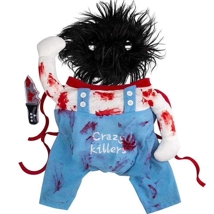 Deadly Dog Clothes Dog Halloween Costume Pet Deadly Dog Costume, Adjustable Dog Cosplay Costume Funny Doll Wig Pug Dog Party Clothes Christmas Dog Deadly Costume with Blood Knife Medium