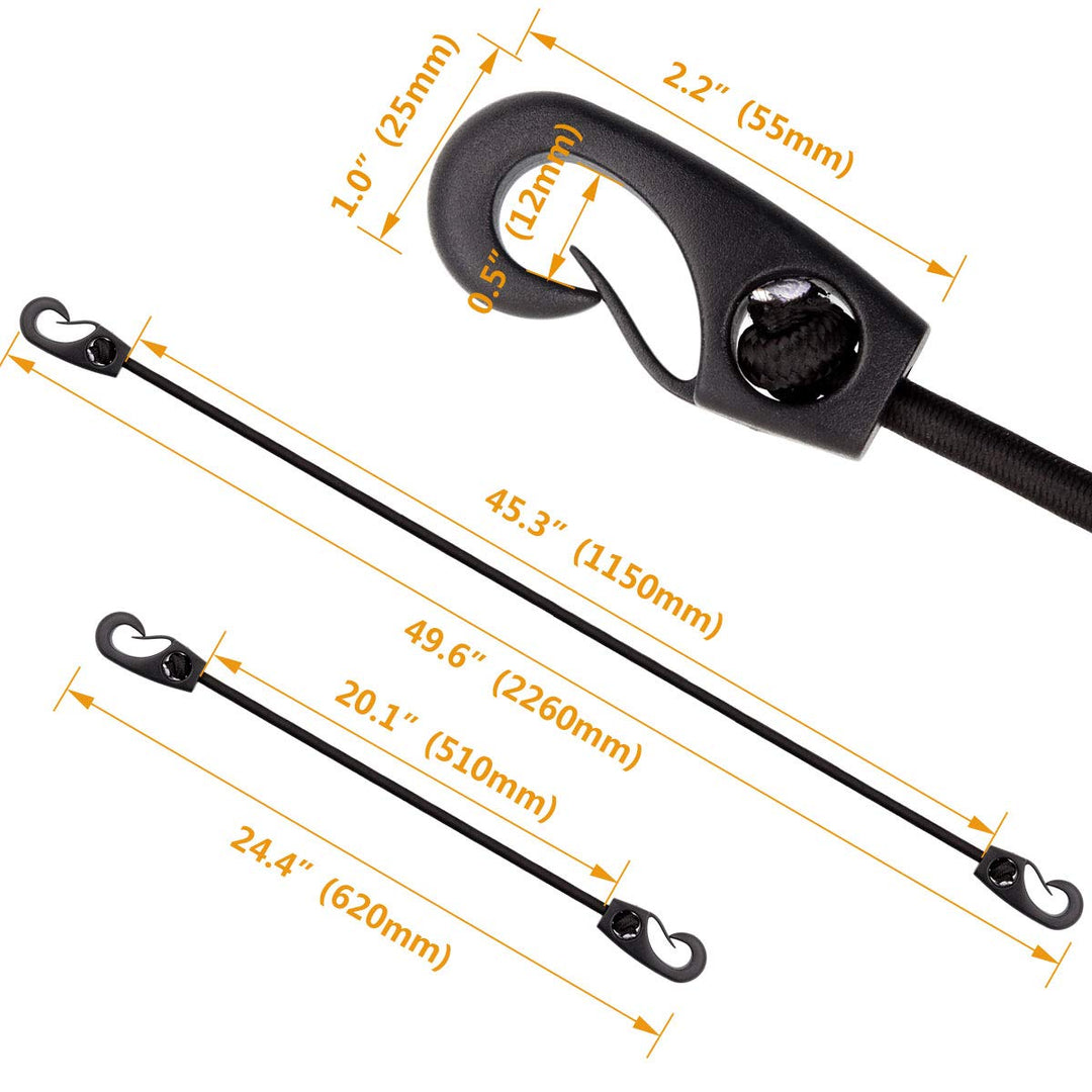 24inch Bungee Cords with Hooks, 12pack Heavy Duty Rubber Tarp Straps Black Adjustable Bungee Cords, Elastic Tie Down with Durable Hooks for Securing Tarps, Bikes,Ground Sheets