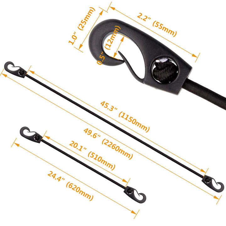 24inch Bungee Cords with Hooks, 12pack Heavy Duty Rubber Tarp Straps Black Adjustable Bungee Cords, Elastic Tie Down with Durable Hooks for Securing Tarps, Bikes,Ground Sheets