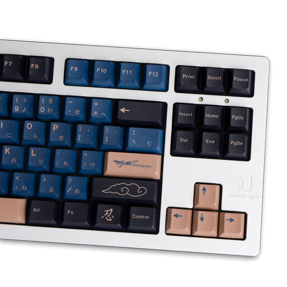 Blue Samurai Keycaps 129 Keys Cherry Profile Dye Sub PBT Keycap Set Japanese Key caps Fit for 61/64/87/104/108 Cherry Mx Switches Mechanical Keyboard
