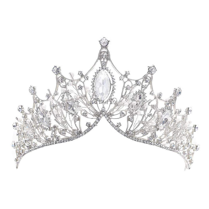 Silver Baroque Crowns and Tiaras Crystal Pearl Bride Wedding Crowns Bridal Rhinestones Tiaras for Festival Decorative Princess Tiaras Hair Accessories for Women and Girls (Silver)
