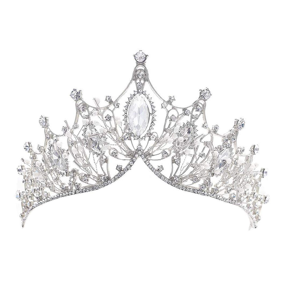 Silver Baroque Crowns and Tiaras Crystal Pearl Bride Wedding Crowns Bridal Rhinestones Tiaras for Festival Decorative Princess Tiaras Hair Accessories for Women and Girls (Silver)