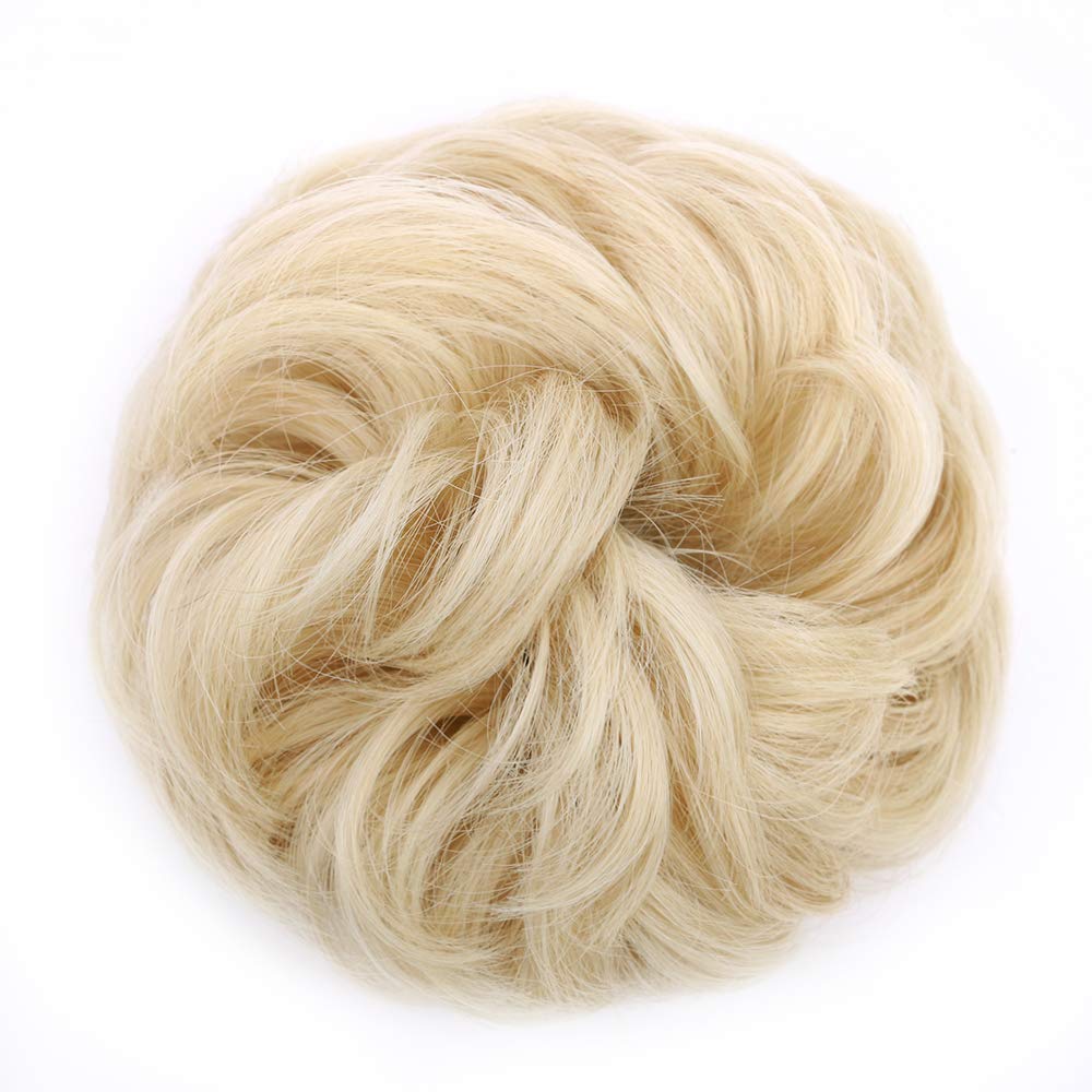 1PCS Messy Hair Bun Hair Scrunchies Extension Curly Wavy Messy Synthetic Chignon for Women (24/613#(Pale Ash Blonde Mix Bleach Blonde))